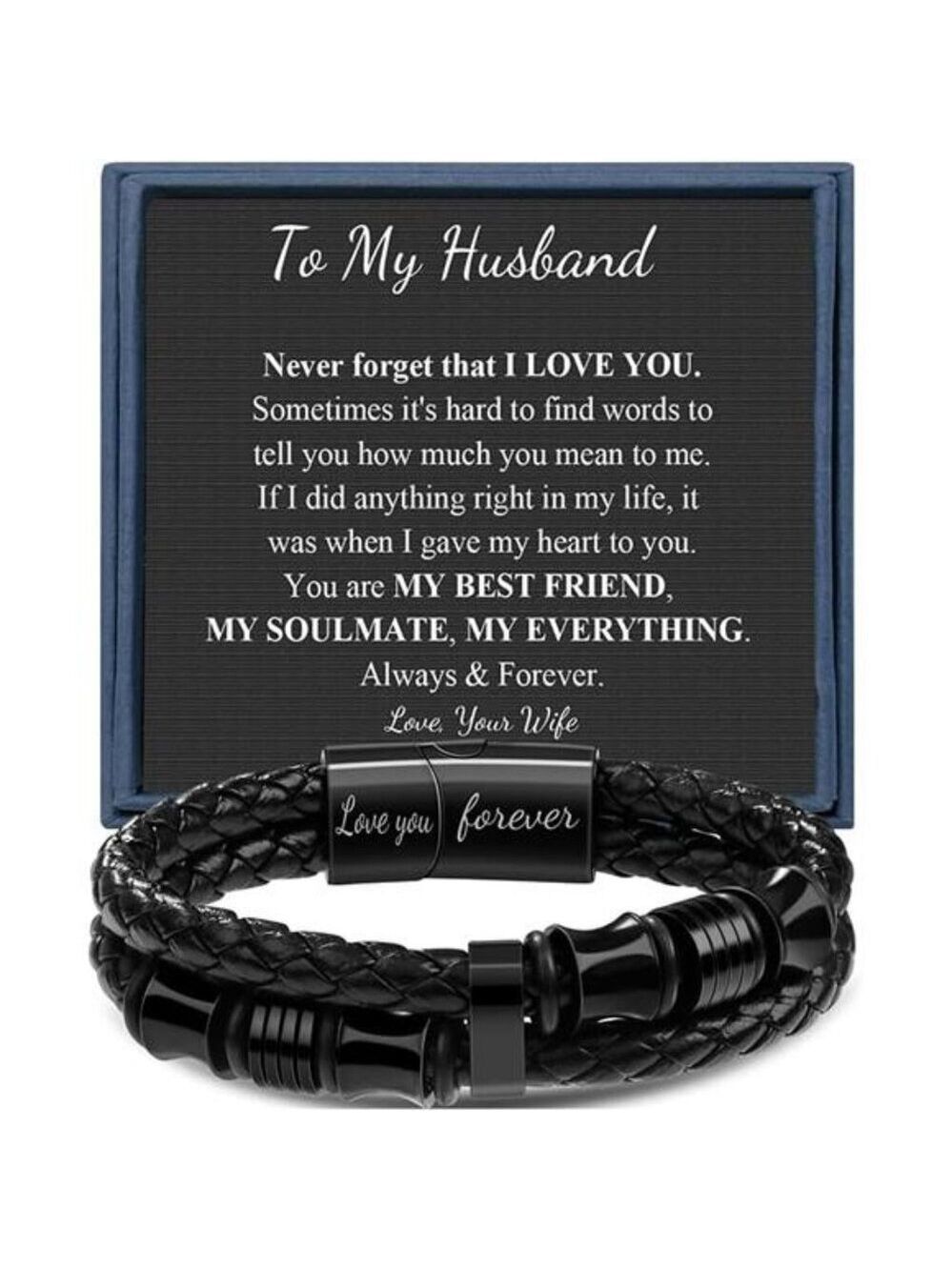 Mens Leather Bracelet Double Row Braided Cuff Bracelet Gifts for Husband Men